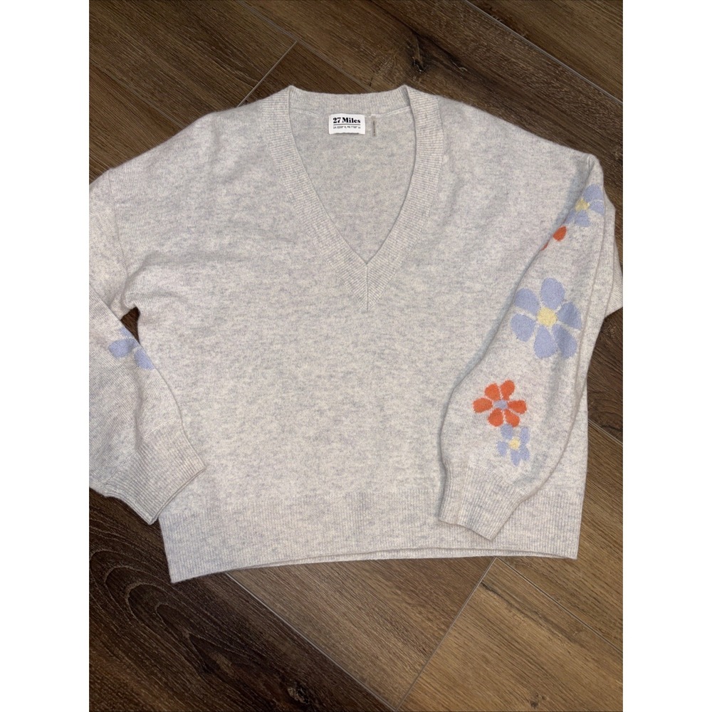 Memphis Pullover in Dove 27 MILES MALIBU Cashmere Floral Small